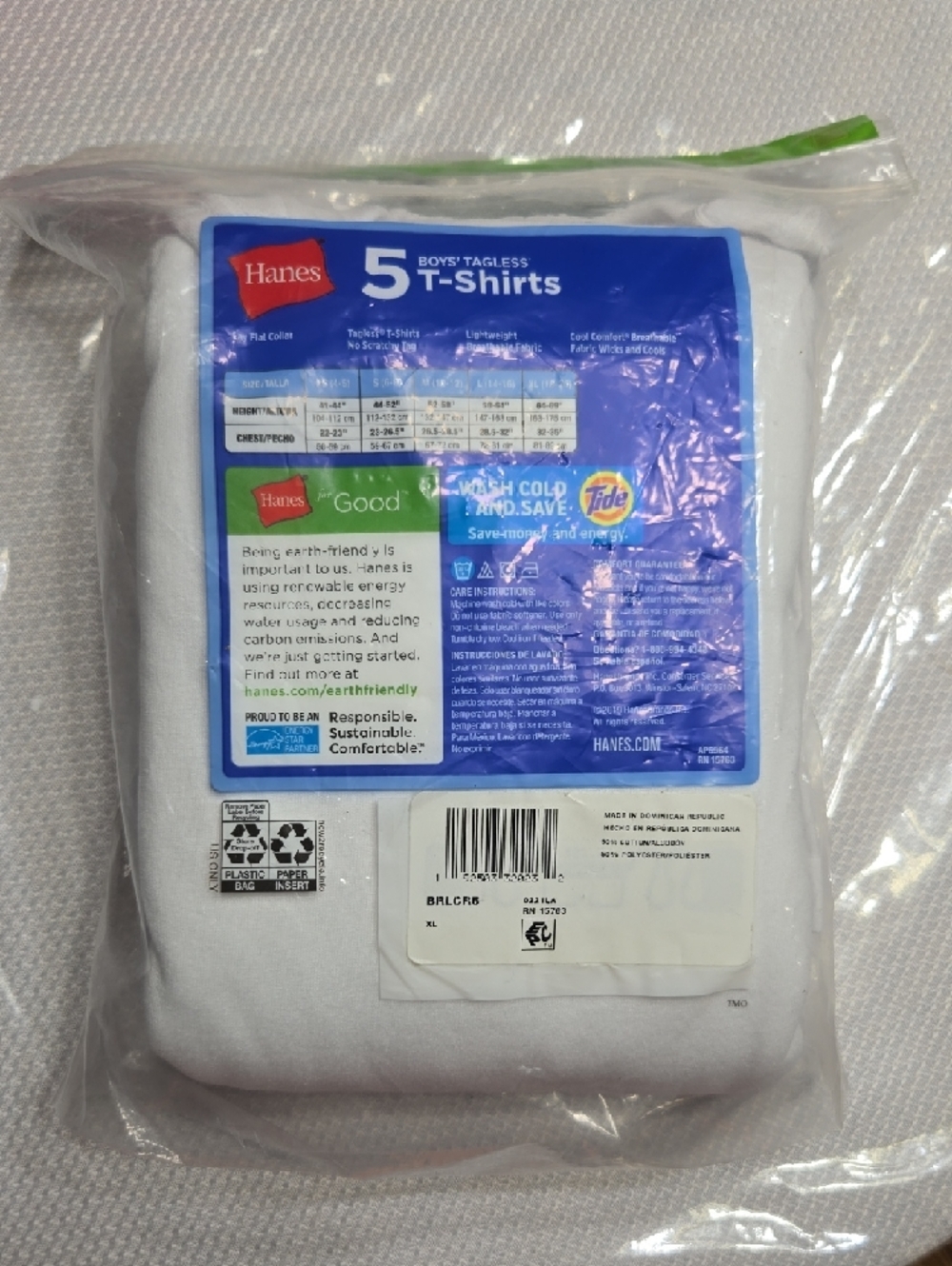Hanes White Boys' Tagless T-Shirts - 5 Pack, XL - Picture 4 of 5